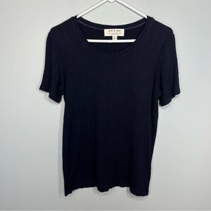 Anthropologie Cloth & Stone Top Womens Small Navy Crew Neck Short Sleeve Ribbed